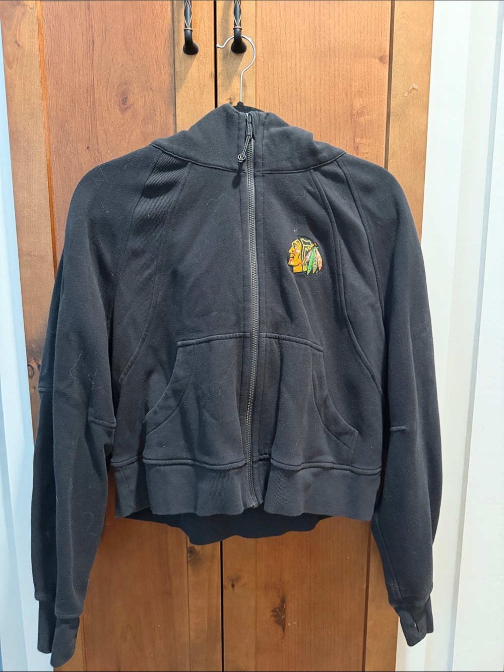 lululemon athletica Black Zip-Up Hoodie with Chicago Blackhawks Crest